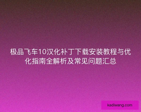 极品飞车10汉化补丁下载安装教程与优化指南全解析及常见问题汇总 极品飞车10汉化补丁下载安装教程与优化指南全解析及常见问题汇总